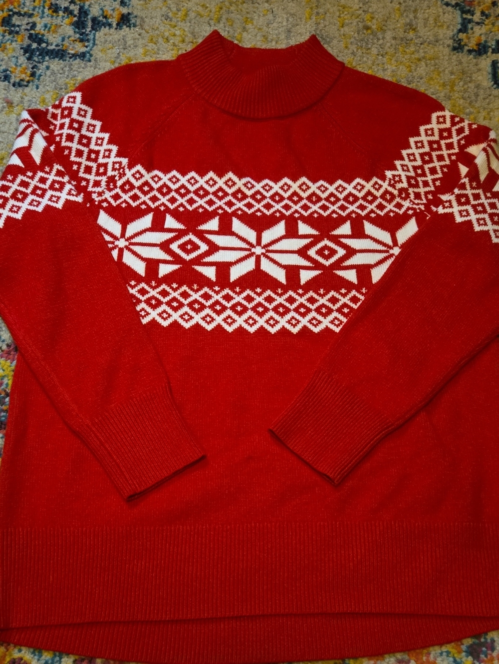 Talbots Bicolor Fair Isle Mockneck Sweater Red White